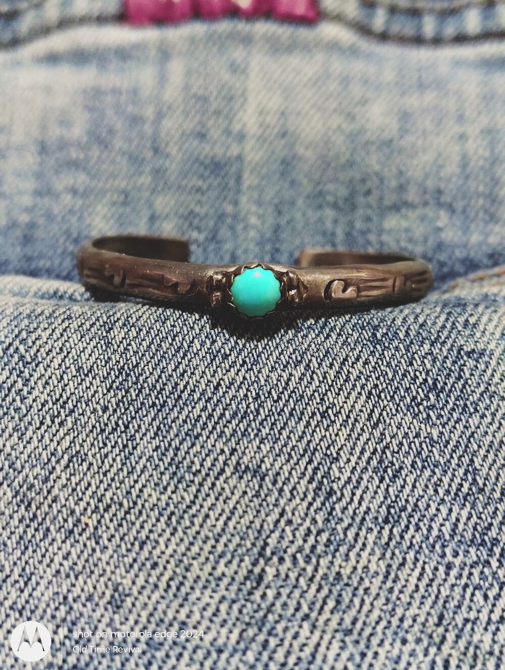 Mitchell Calabaza VTG Sterling Silver Turquoise Baby Cuff Bracelet Signed CLBZ